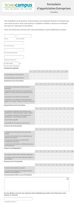 TechnoCampus | Entreprises | Formulaire D’appréciation Du TRAVAILLEUR Cadre