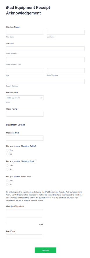 Technological Equipment Acknowledgement Form Template