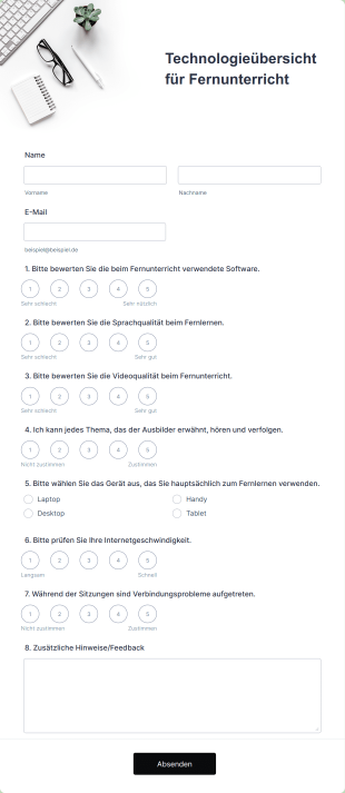Technologieübersicht Für Fernunterricht Form Template