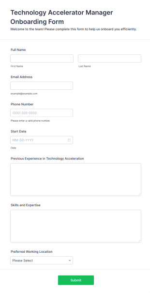 Technology Accelerator Manager Onboarding Form Template