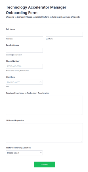 Technology Accelerator Manager Onboarding Form Template
