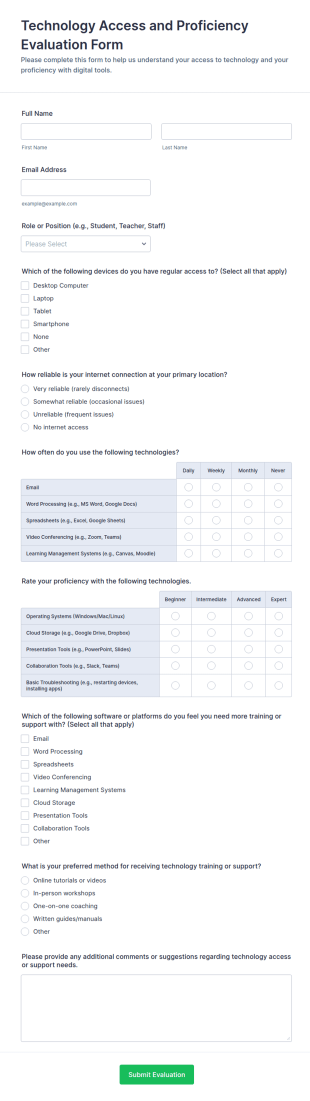 Technology Access And Proficiency Evaluation Form Template