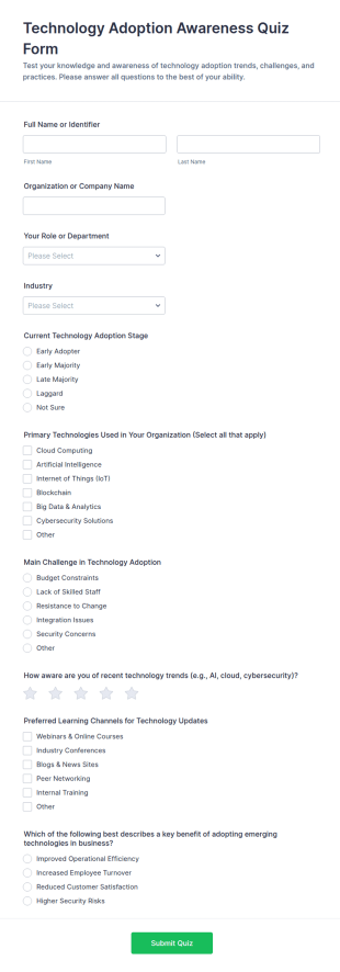 Technology Adoption Awareness Quiz Form Template