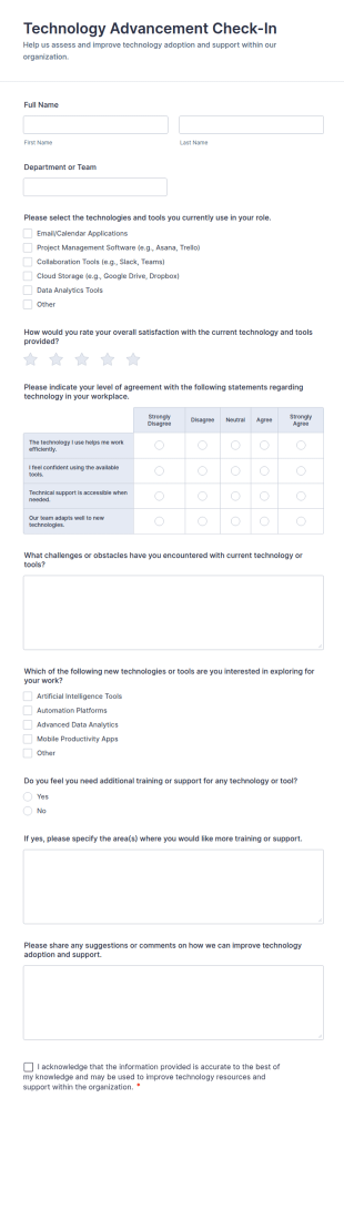 Technology Advancement Check In Form Template
