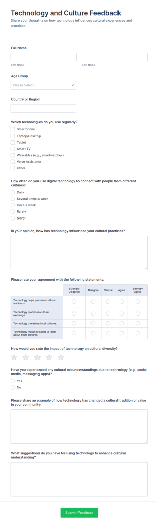 Technology And Culture Feedback Form Template