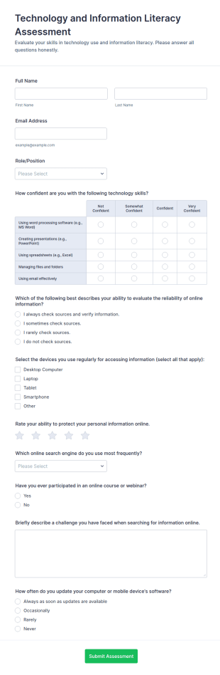 Technology And Information Literacy Assessment Form Template