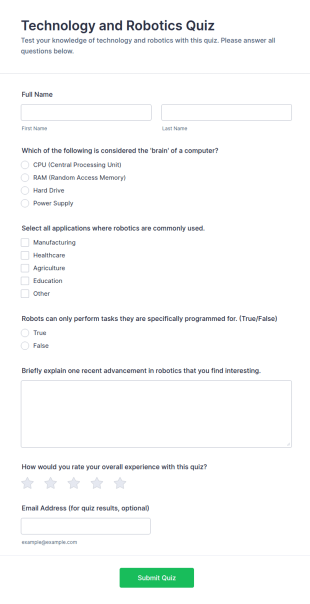 Technology And Robotics Quiz Form Template