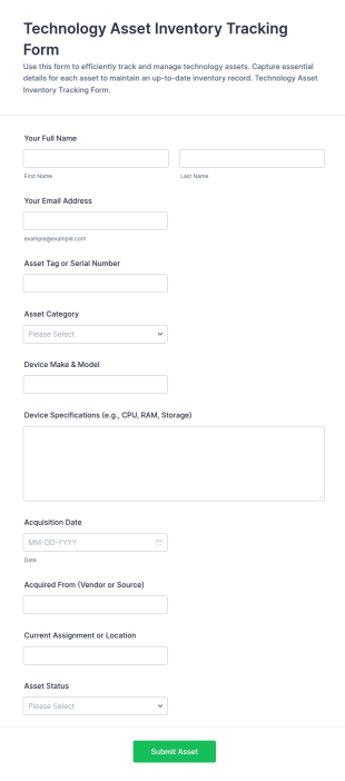 Technology Asset Inventory Tracking Form Template