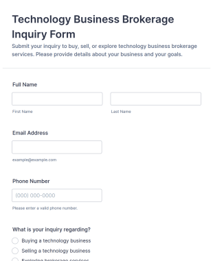Technology Business Brokerage Inquiry Form Template