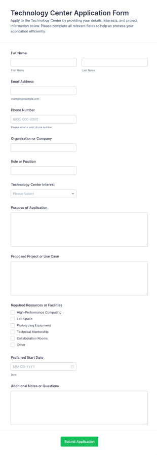 Technology Center Application Form Template