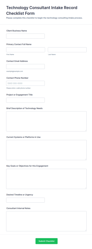 Technology Consultant Intake Record Checklist Form Template