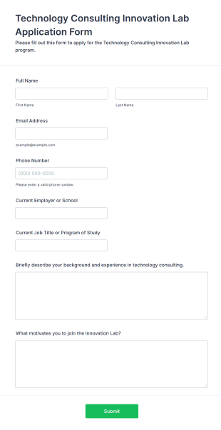 Technology Consulting Innovation Lab Application Form Template