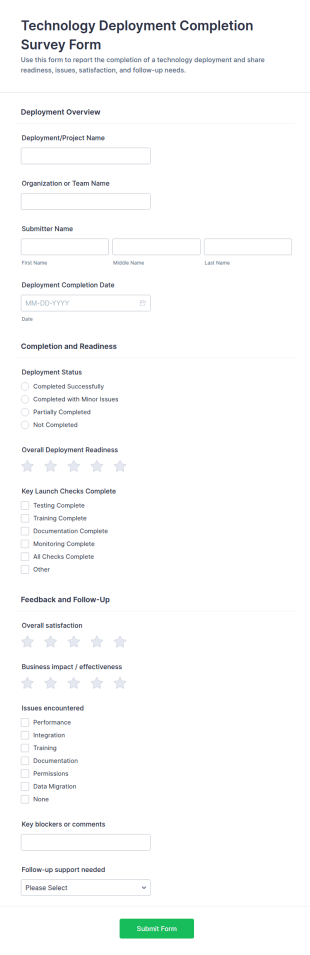 Technology Deployment Completion Survey Form Template