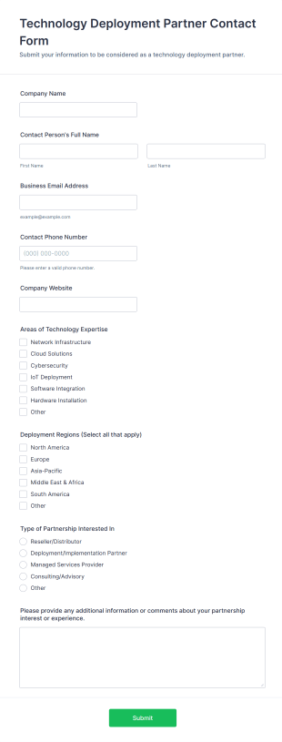 Technology Deployment Partner Contact Form Template