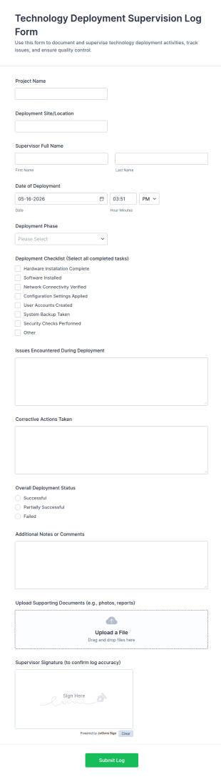 Technology Deployment Supervision Log Form Template