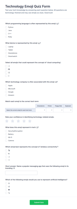 Technology Emoji Quiz Form Template