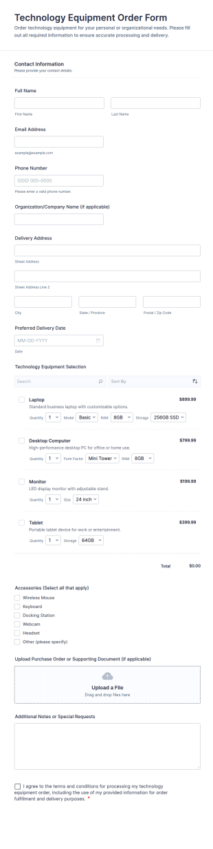 Technology Equipment Order Form Template