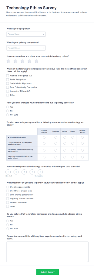 Technology Ethics Survey Form Template