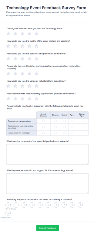 Technology Event Feedback Survey Form Template