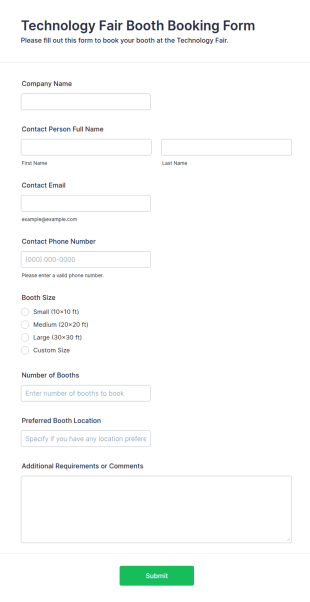 Technology Fair Booth Booking Form Template