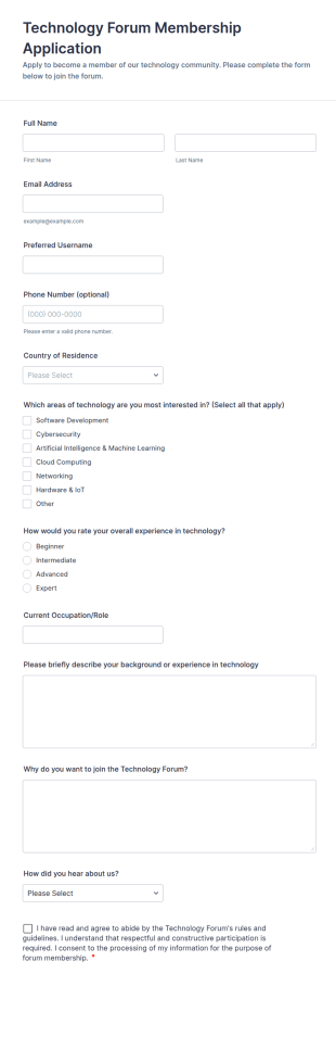 Technology Forum Membership Application Form Template
