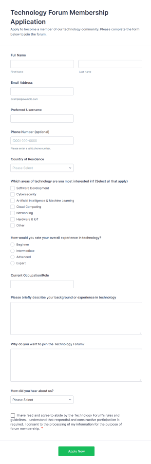 Technology Forum Membership Application Form Template