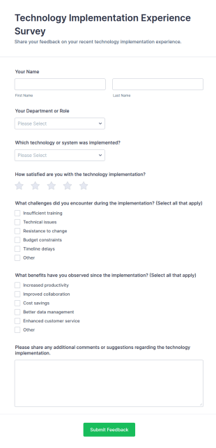 Technology Implementation Experience Survey Form Template