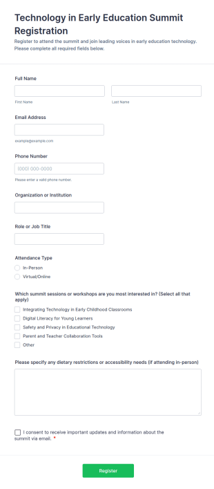 Technology In Early Education Summit Registration Form Template