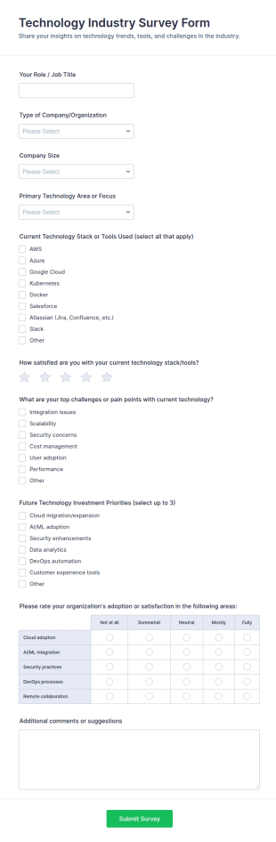 Technology Industry Survey Form Template