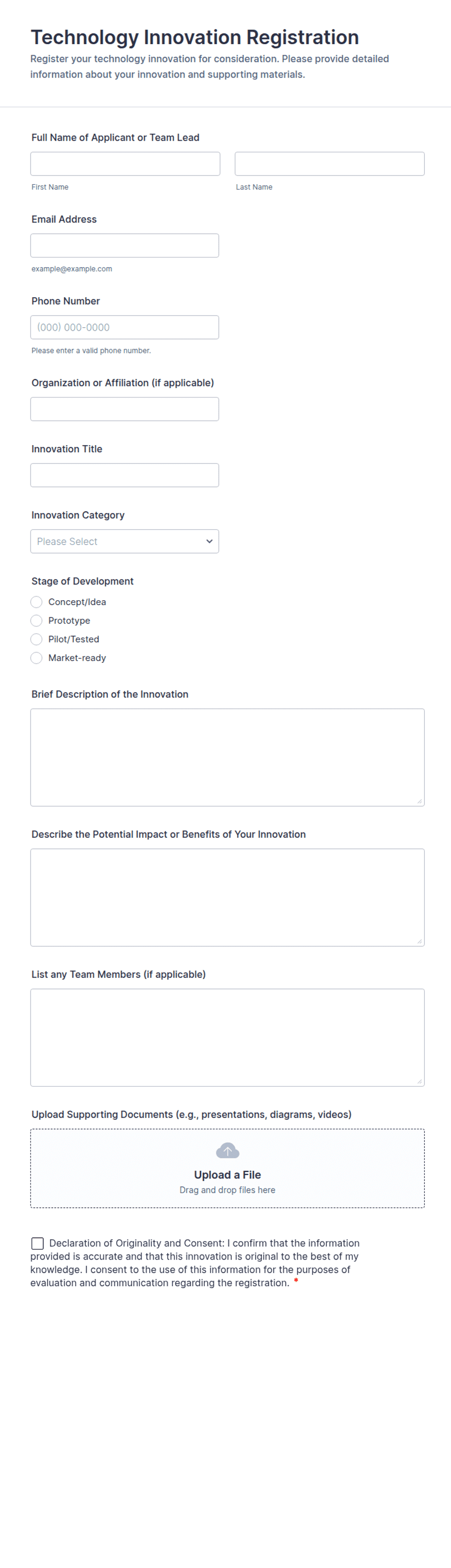 Technology Innovation Registration Form Template | Jotform