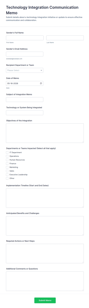 Technology Integration Communication Memo Form Template
