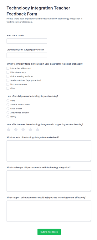Technology Integration Teacher Feedback Form Template