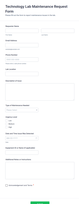 Technology Lab Maintenance Request Form Template