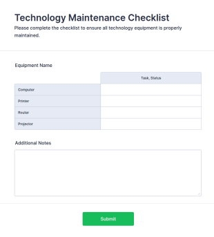 Technology Maintenance Checklist Form Template