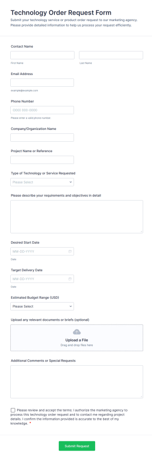Technology Order Request Form Template