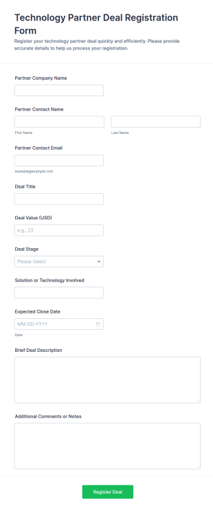 Technology Partner Deal Registration Form Template