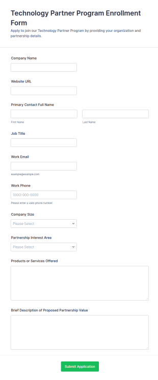 Technology Partner Program Enrollment Form Template