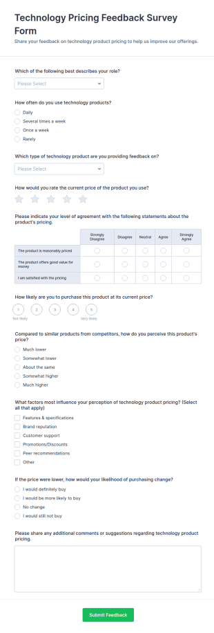 Technology Pricing Feedback Form Template