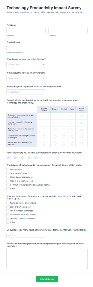 Technology Productivity Impact Survey Form Template