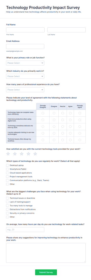 Technology Productivity Impact Survey Form Template