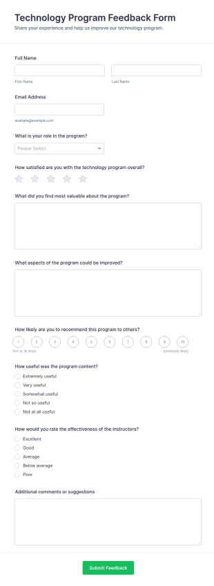 Technology Program Feedback Form Template