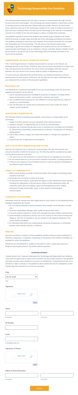 Technology Responsible Use Guideline Form Template