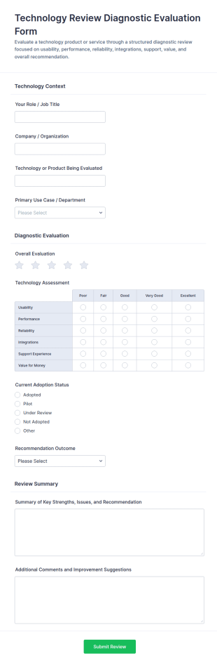 Technology Review Diagnostic Evaluation Form Template