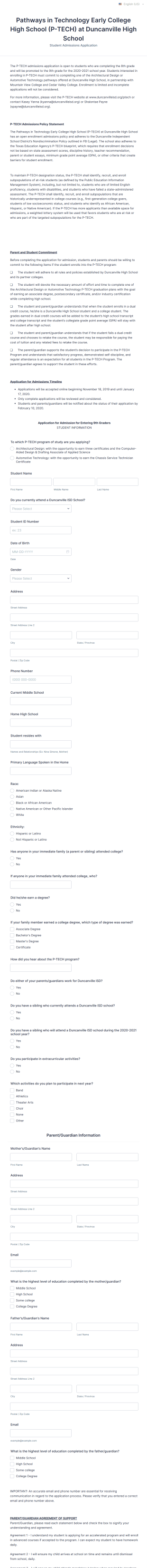 Technology School Application Form Template