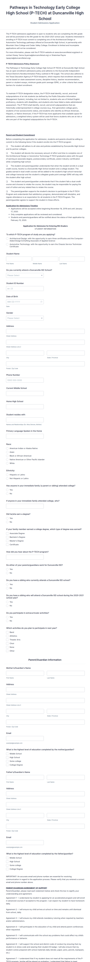 Technology School Application Form Template