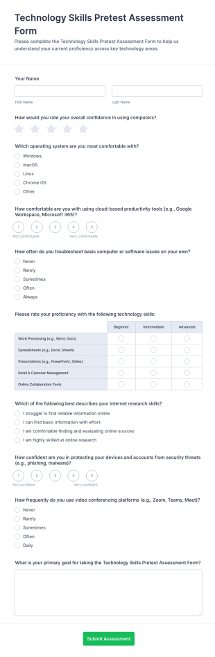 Technology Skills Pretest Assessment Form Template