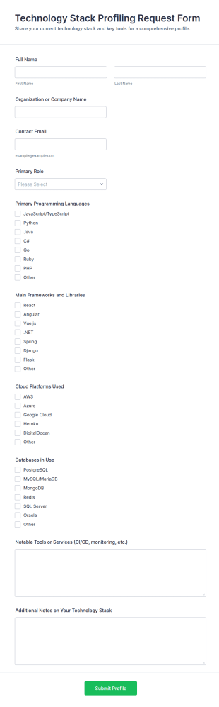 Technology Stack Profiling Request Form Template