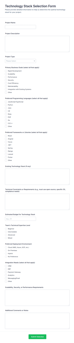 Technology Stack Selection Form Template