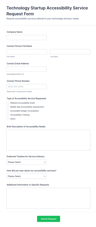 Technology Startup Accessibility Service Request Form Template
