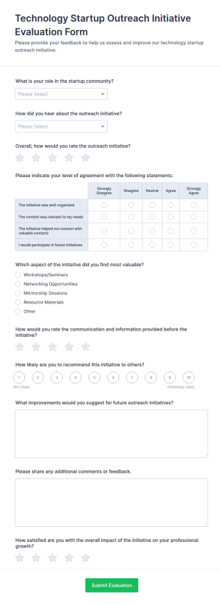 Technology Startup Outreach Initiative Evaluation Form Template